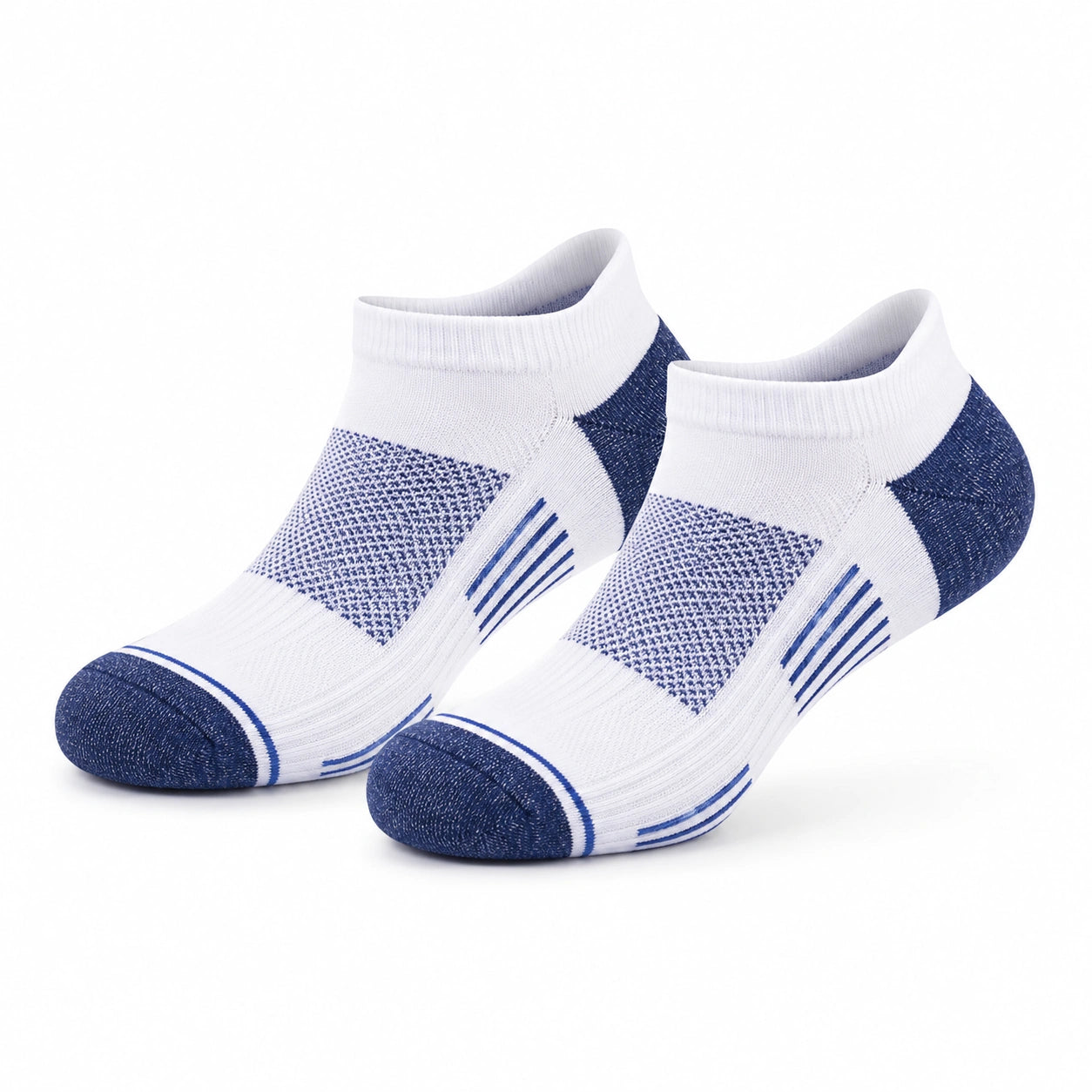 Chaussettes de sport basses 43-46 en maille blanche et bleue respirantes