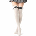 Chaussettes hautes 35-38 en maille ivoire à rayures noires style collège