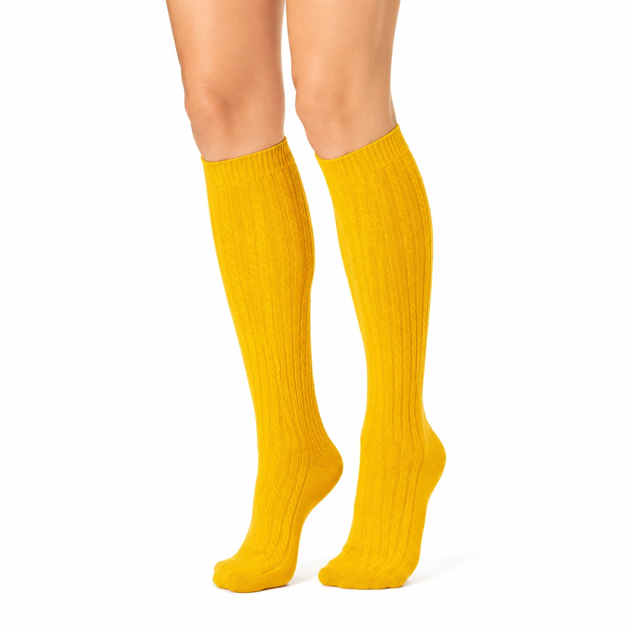 Chaussettes hautes 39-42 en maille jaune à côtes style classique