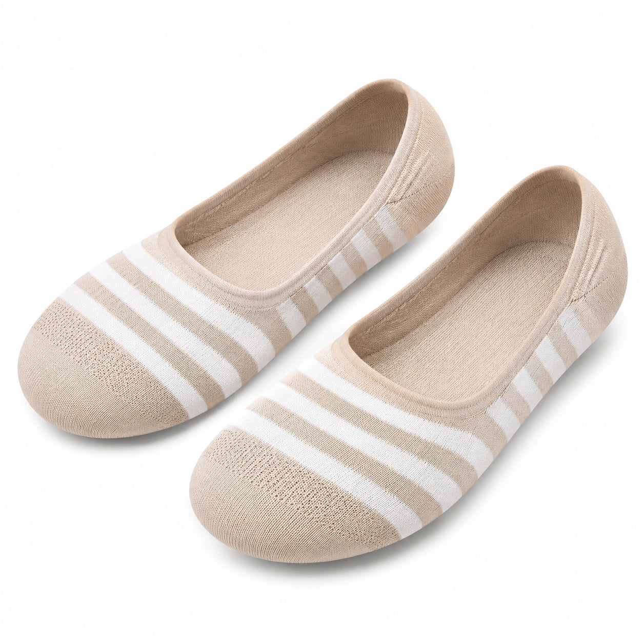 Chaussettes ballerines 35-38 en maille beige et blanc pour intérieur style rayé