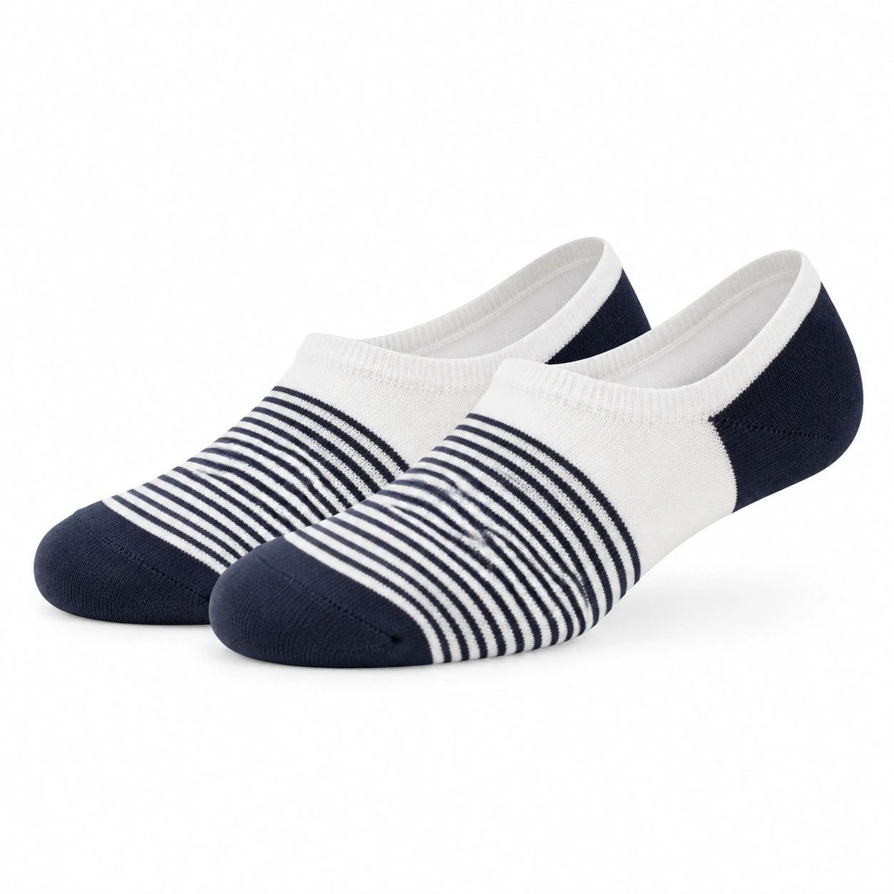 Chaussettes invisibles 39 à 42 en maille blanc/bleu marine à rayures pour usage quotidien