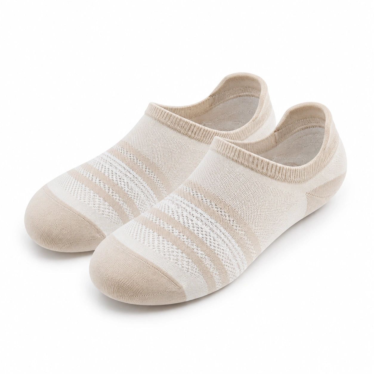 Chaussettes invisibles 43-46 en maille textile beige et blanc à rayures
