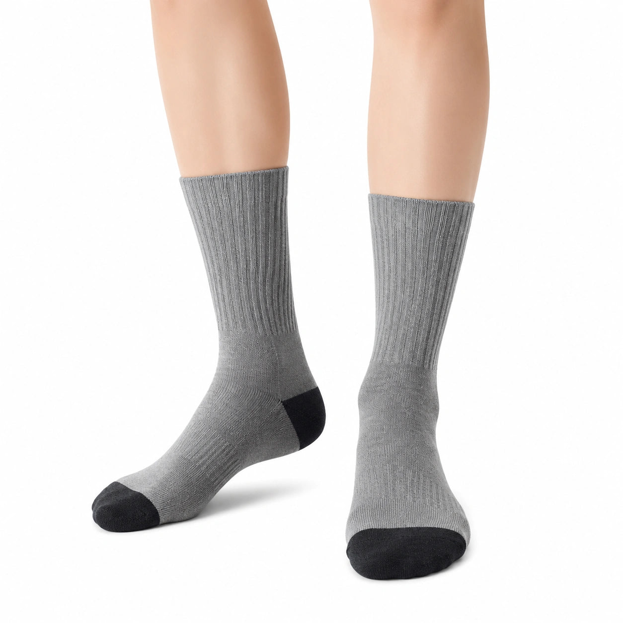 Chaussettes mi-mollet 35-38 textile gris noir côtelées pour usage quotidien
