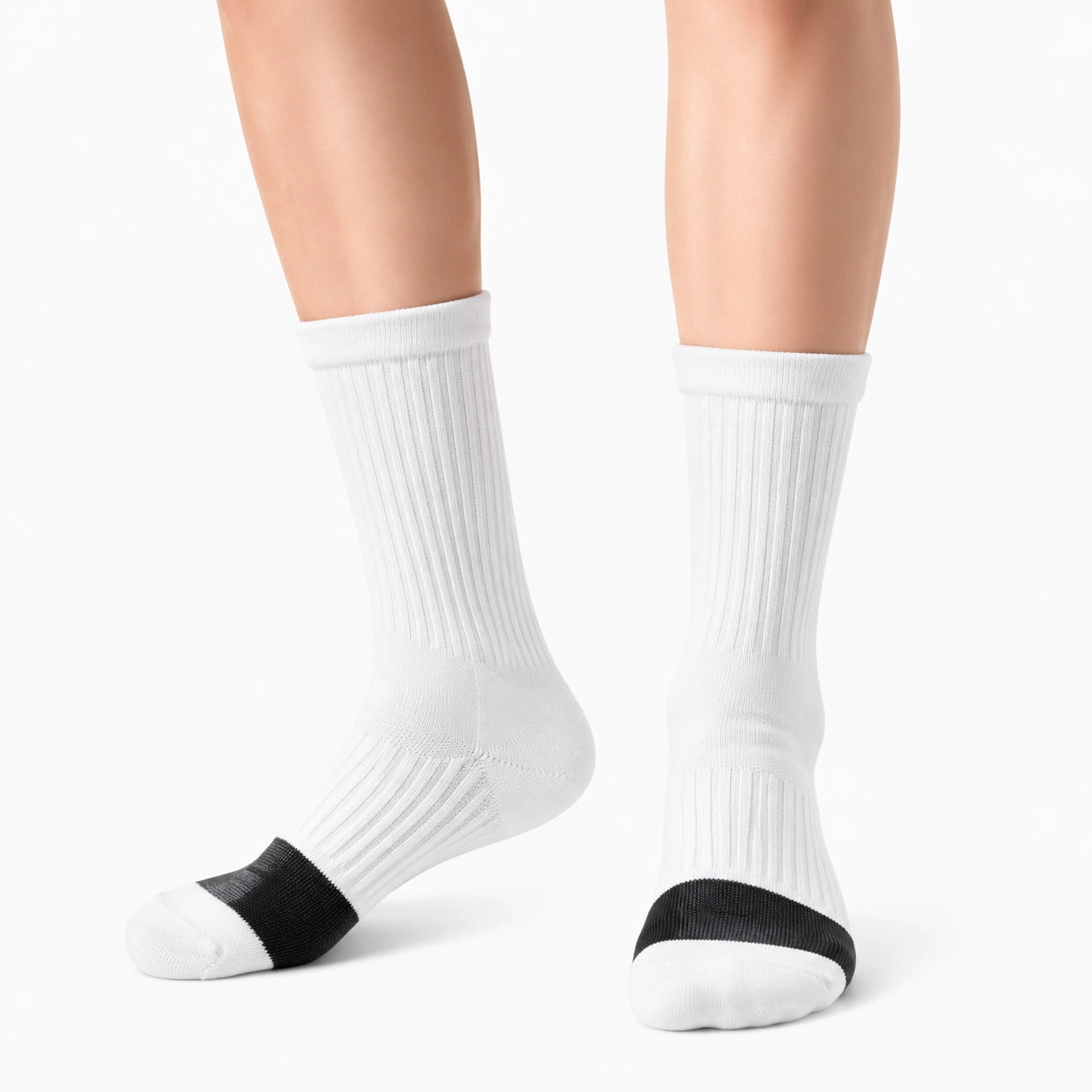 Chaussettes mi-mollet 39-42 blanches et noires en maille côtelée pour sport