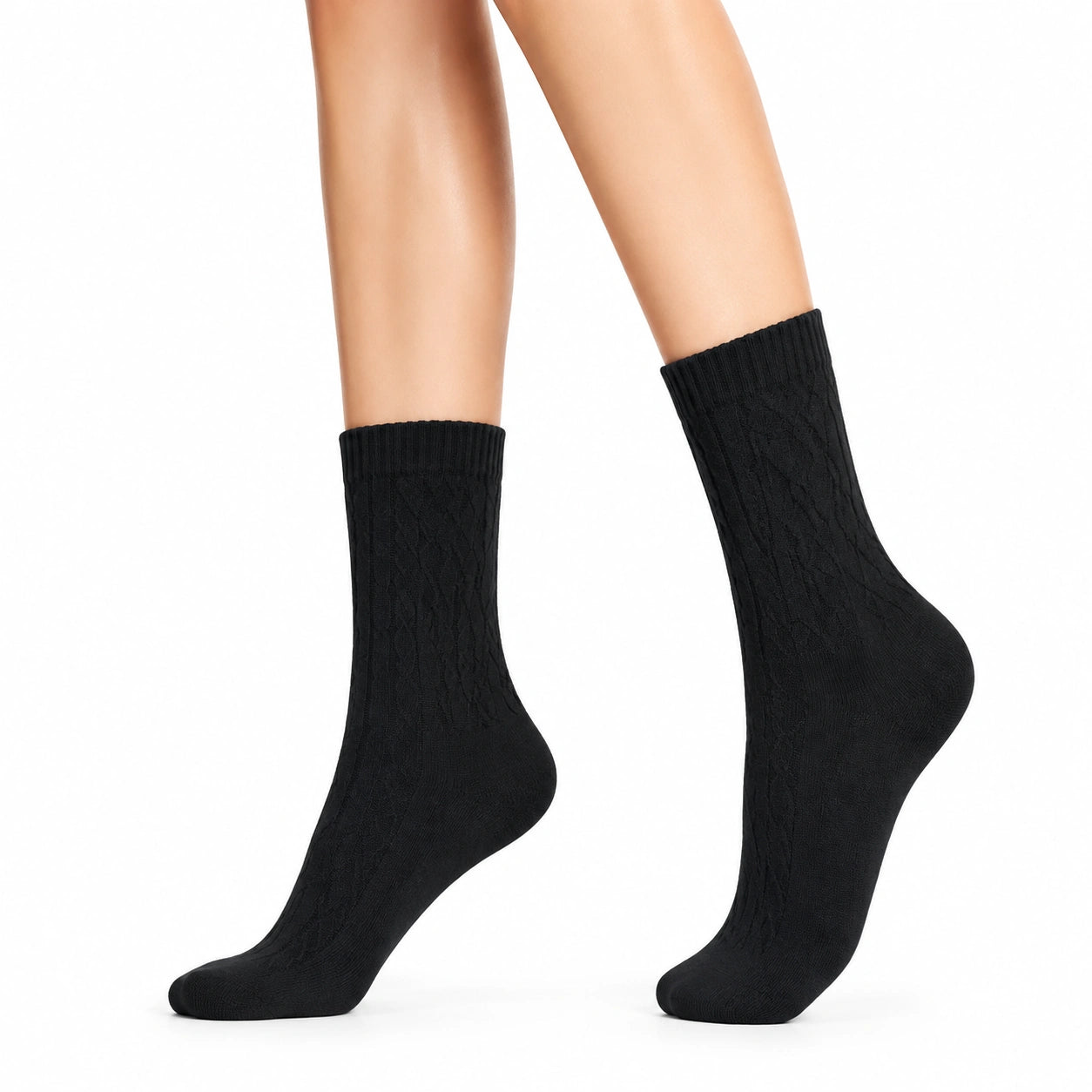Chaussettes mi-mollet 39-42 noires en maille texturée style classique