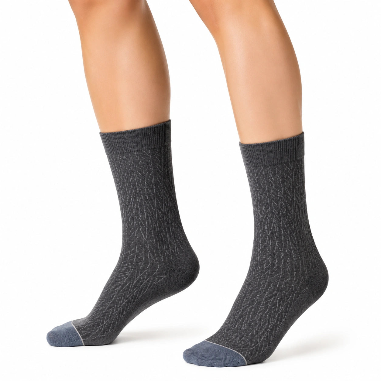Chaussettes mi-mollet 39-42 en maille gris anthracite à motif texturé pour usage quotidien