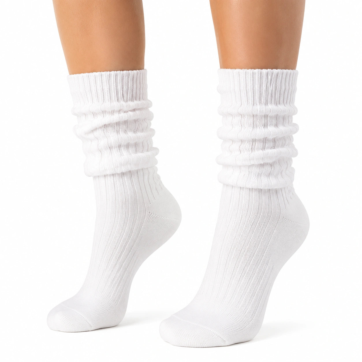 Chaussettes 43-46 en maille blanche côtelée à revers souple