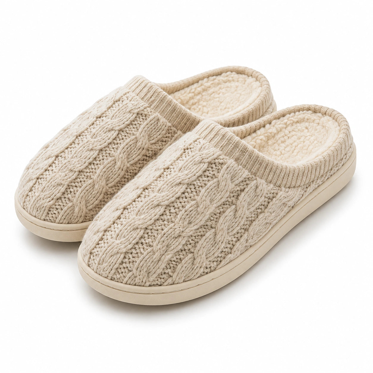 Chaussons 38/39 en textile beige à maille torsadée pour intérieur