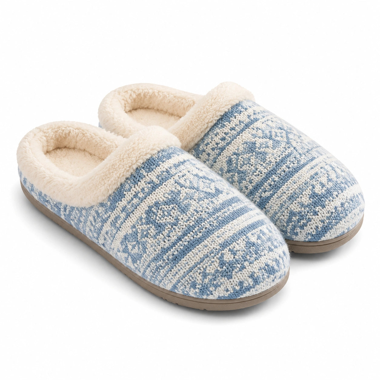 Chaussons taille 40/41 textile bleu écru doublure effet mouton style scandinave