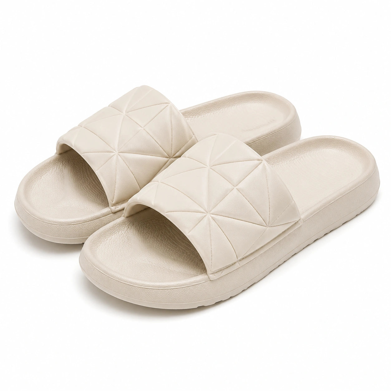 Claquettes 40/41 beige en matière synthétique à bride matelassée géométrique