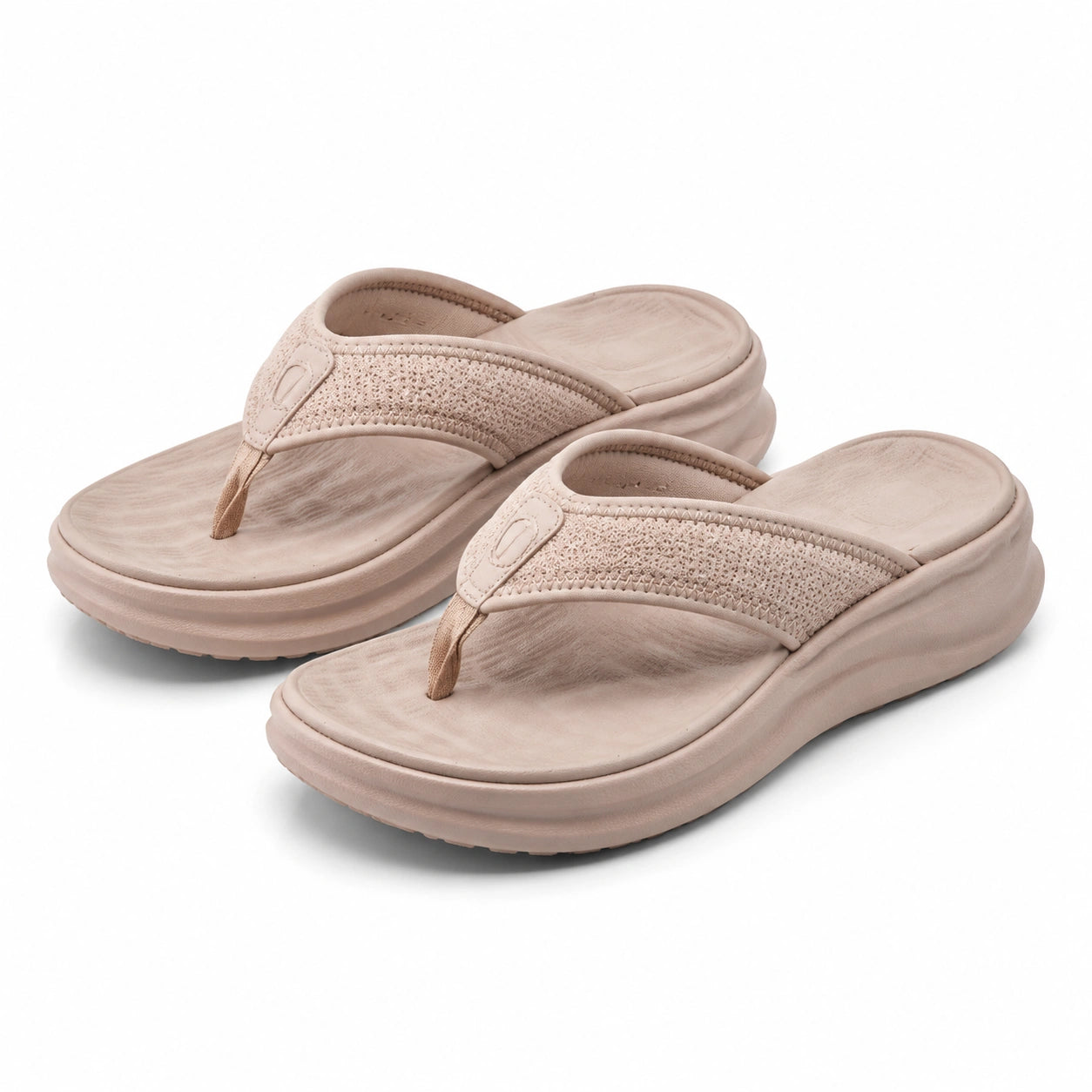 Tongs compensées 40/41 en textile beige à semelle épaisse décontractée